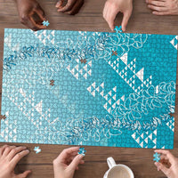 Hawaii Turquoise Kapa Puzzle Vintage 'Ohe Kāpala Motifs Mix Plumeria Leis