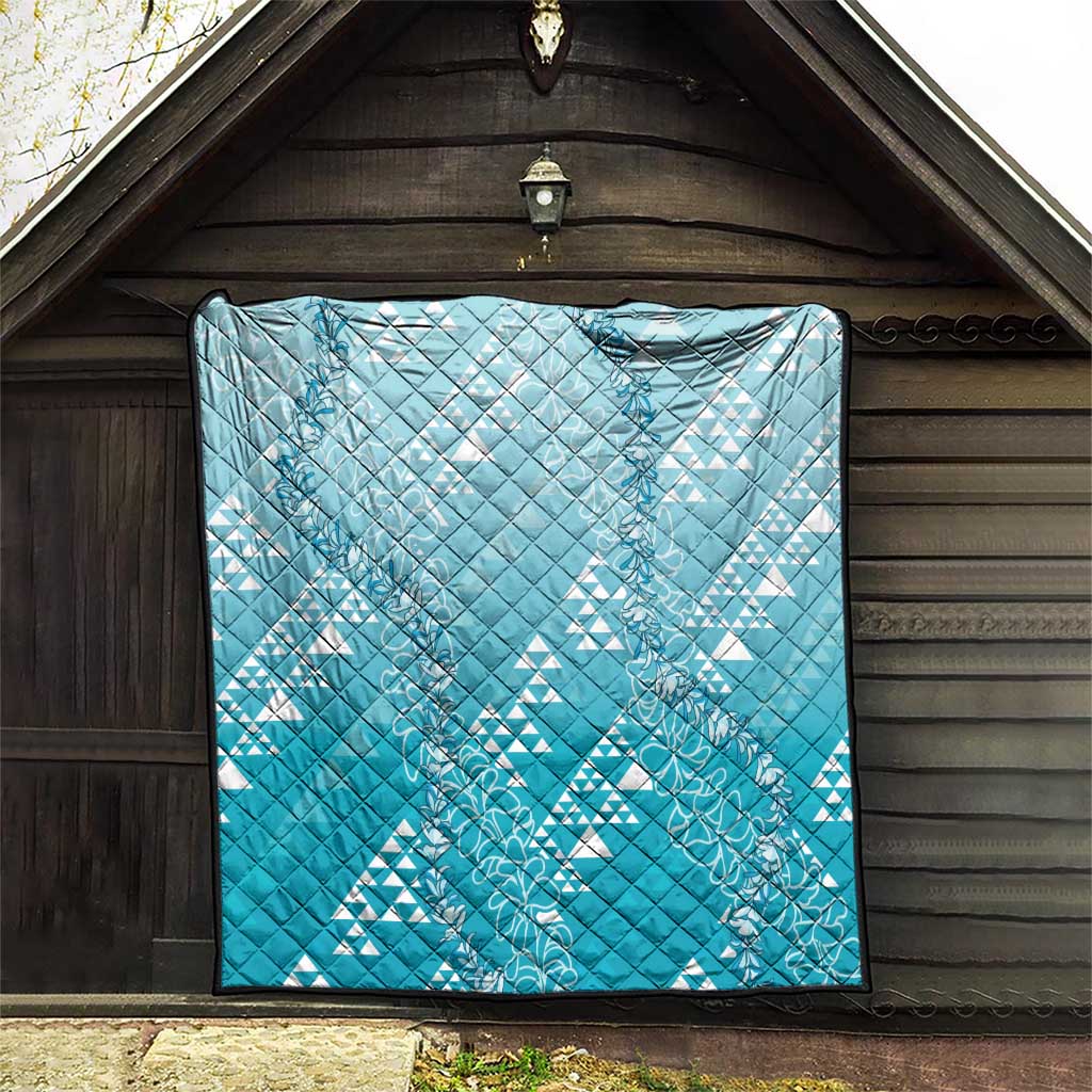 Hawaii Turquoise Kapa Quilt Vintage 'Ohe Kāpala Motifs Mix Plumeria Leis
