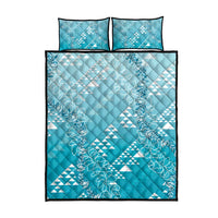 Hawaii Turquoise Kapa Quilt Bed Set Vintage 'Ohe Kāpala Motifs Mix Plumeria Leis