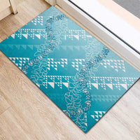 Hawaii Turquoise Kapa Rubber Doormat Vintage 'Ohe Kāpala Motifs Mix Plumeria Leis
