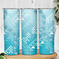 Hawaii Turquoise Kapa Skinny Tumbler Vintage 'Ohe Kāpala Motifs Mix Plumeria Leis LT7 - Polynesian Pride