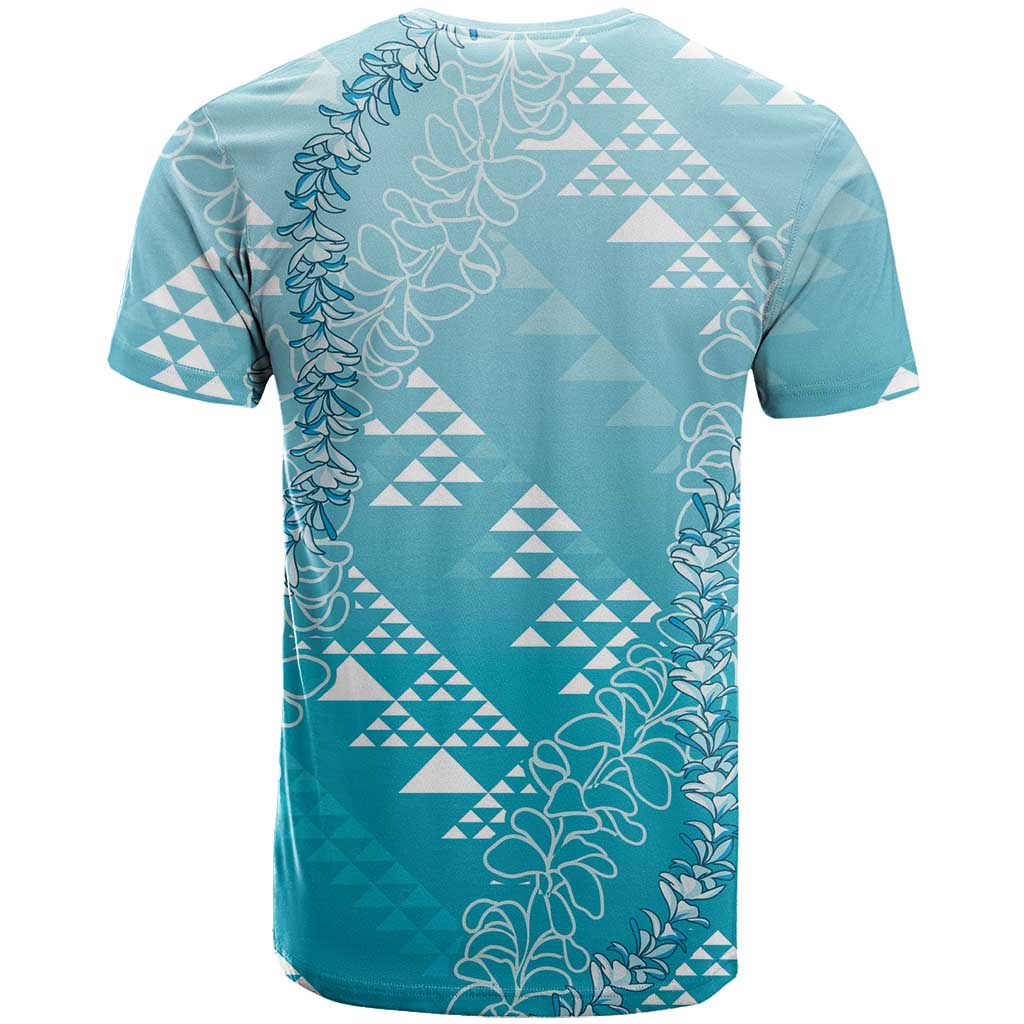Hawaii Turquoise Kapa T Shirt Vintage 'Ohe Kāpala Motifs Mix Plumeria Leis