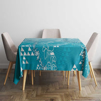 Hawaii Turquoise Kapa Tablecloth Vintage 'Ohe Kāpala Motifs Mix Plumeria Leis