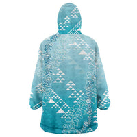 Hawaii Turquoise Kapa Wearable Blanket Hoodie Vintage 'Ohe Kāpala Motifs Mix Plumeria Leis LT7 - Polynesian Pride