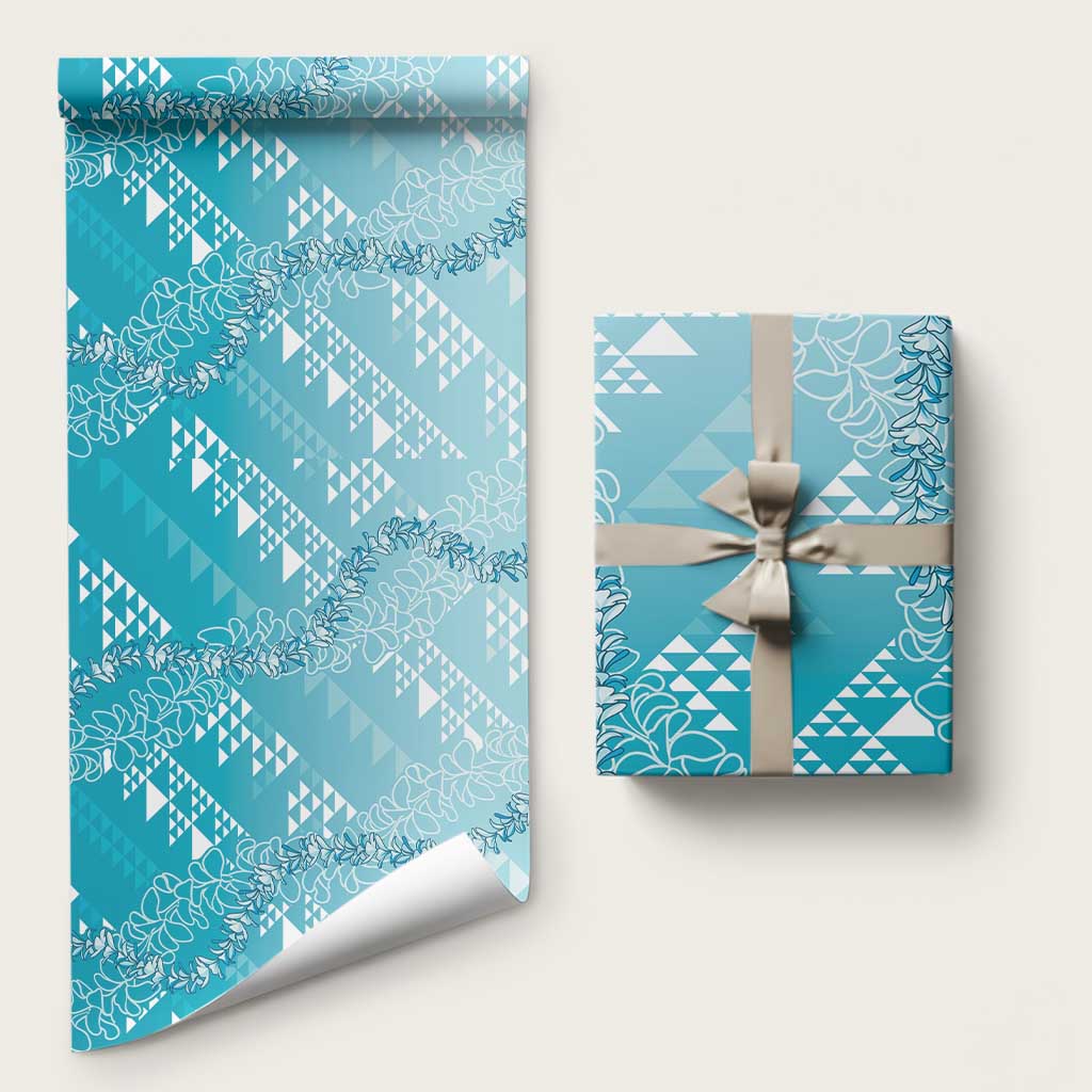 Hawaii Kapa Vintage Motifs Mix Plumeria Leis Wrapping Paper Turquoise