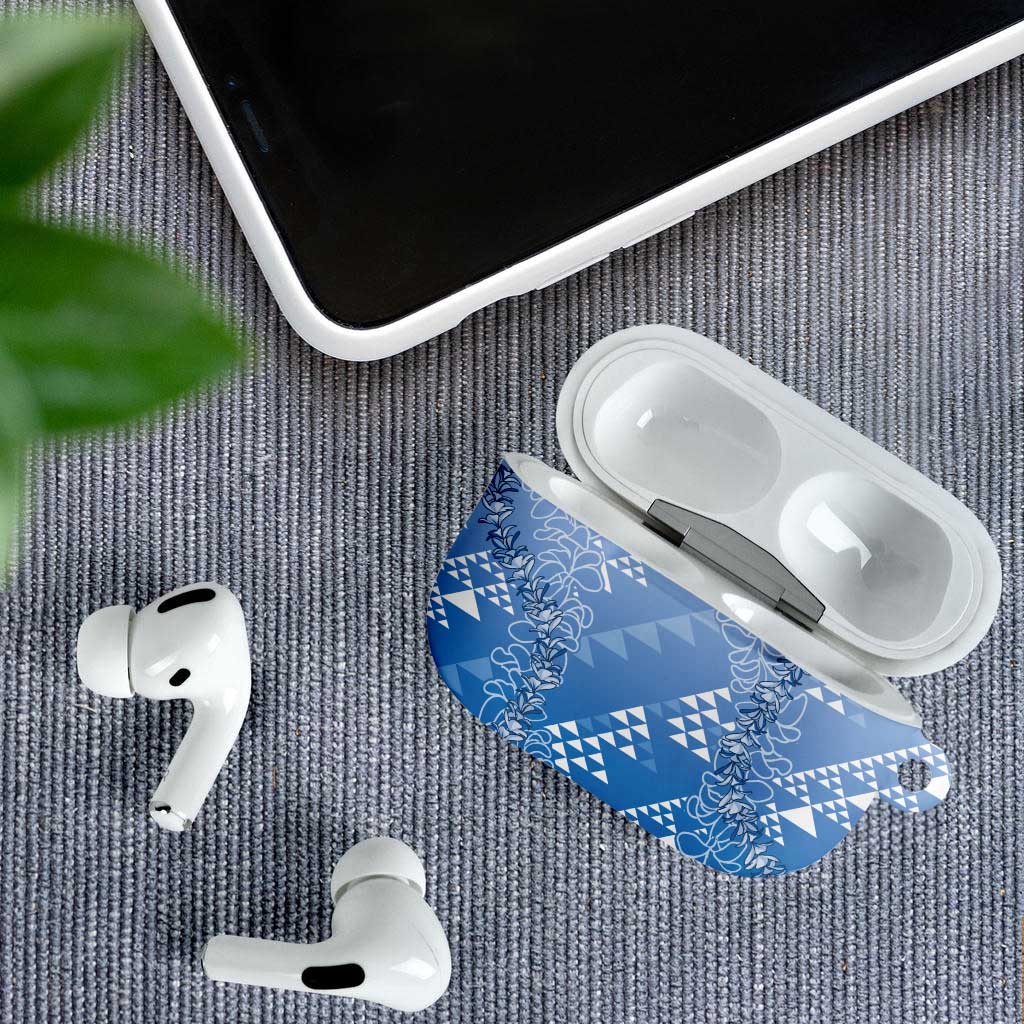Hawaii Royal Blue Kapa AirPods Case Vintage 'Ohe Kāpala Motifs Mix Plumeria Leis