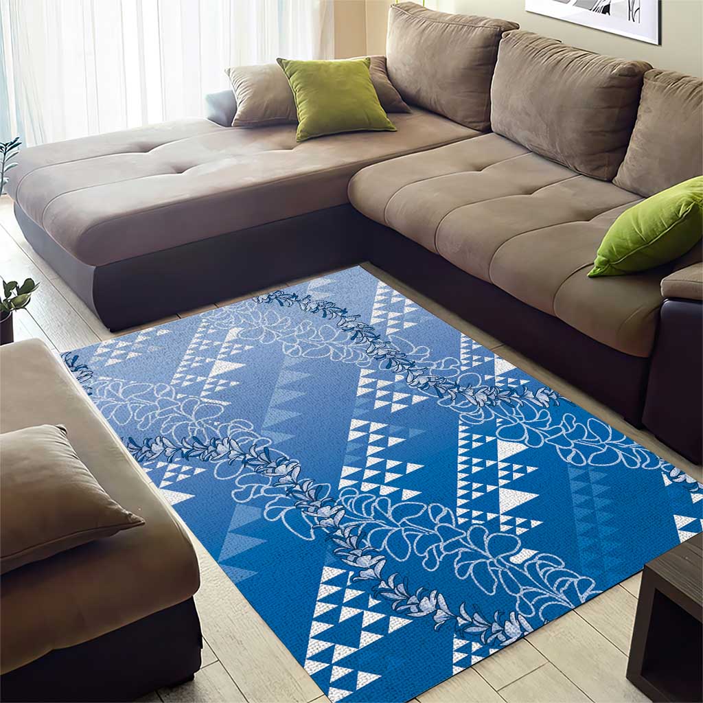 Hawaii Royal Blue Kapa Area Rug Vintage 'Ohe Kāpala Motifs Mix Plumeria Leis LT7 - Polynesian Pride