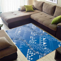 Hawaii Royal Blue Kapa Area Rug Vintage 'Ohe Kāpala Motifs Mix Plumeria Leis LT7 - Polynesian Pride