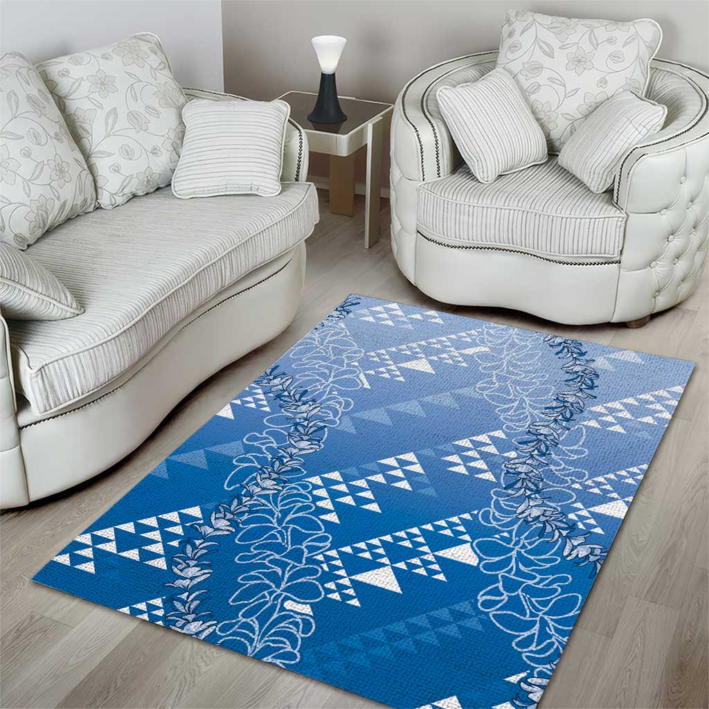 Hawaii Royal Blue Kapa Area Rug Vintage 'Ohe Kāpala Motifs Mix Plumeria Leis LT7 - Polynesian Pride