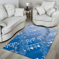 Hawaii Royal Blue Kapa Area Rug Vintage 'Ohe Kāpala Motifs Mix Plumeria Leis LT7 - Polynesian Pride