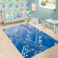 Hawaii Royal Blue Kapa Area Rug Vintage 'Ohe Kāpala Motifs Mix Plumeria Leis LT7 - Polynesian Pride
