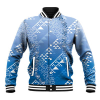 Hawaii Royal Blue Kapa Baseball Jacket Vintage 'Ohe Kāpala Motifs Mix Plumeria Leis