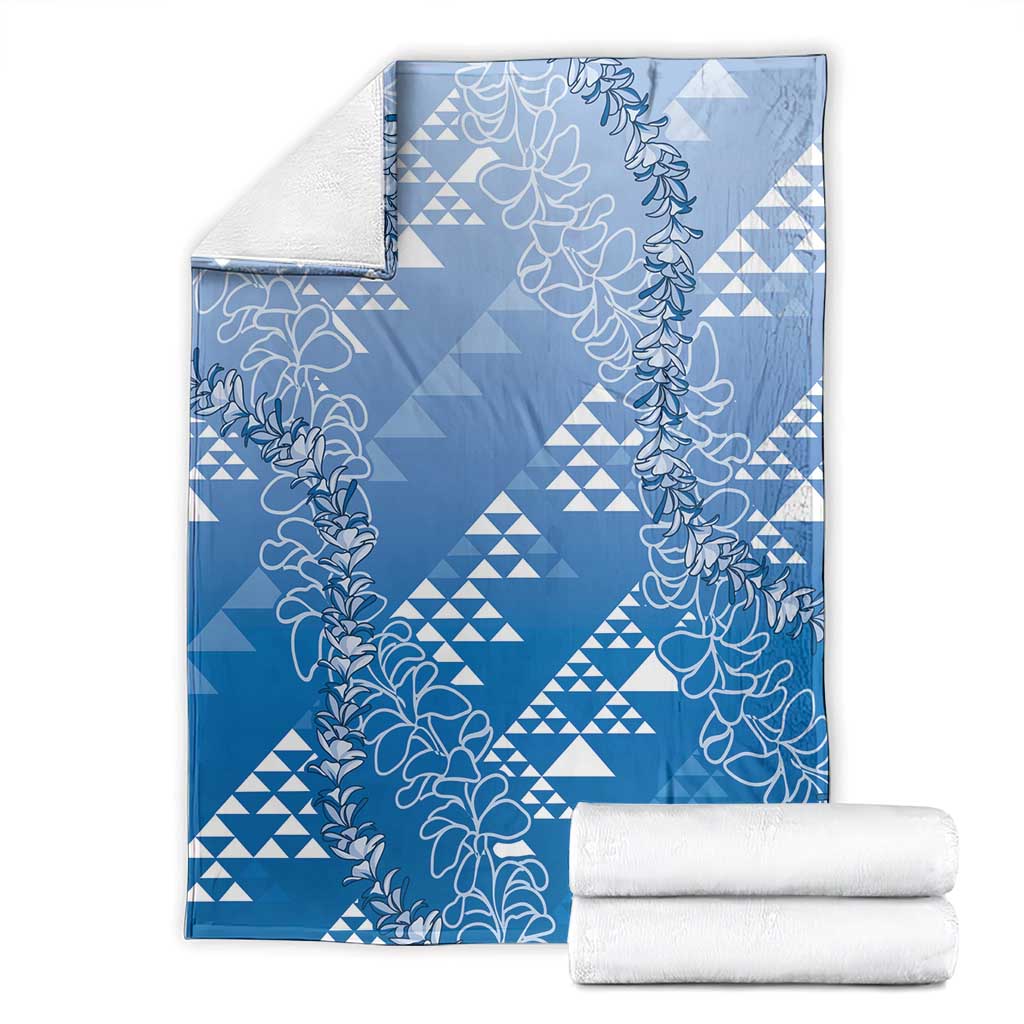 Hawaii Royal Blue Kapa Blanket Vintage 'Ohe Kāpala Motifs Mix Plumeria Leis
