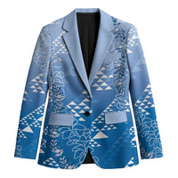 Hawaii Royal Blue Kapa Blazer Vintage 'Ohe Kāpala Motifs Mix Plumeria Leis