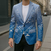 Hawaii Royal Blue Kapa Blazer Vintage 'Ohe Kāpala Motifs Mix Plumeria Leis