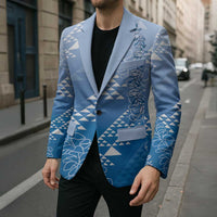 Hawaii Royal Blue Kapa Blazer Vintage 'Ohe Kāpala Motifs Mix Plumeria Leis