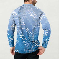 Hawaii Royal Blue Kapa Button Sweatshirt Vintage 'Ohe Kāpala Motifs Mix Plumeria Leis
