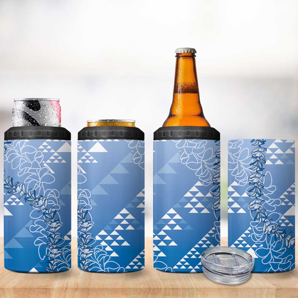 Hawaii Royal Blue Kapa 4 in 1 Can Cooler Tumbler Vintage 'Ohe Kāpala Motifs Mix Plumeria Leis LT7 - Polynesian Pride