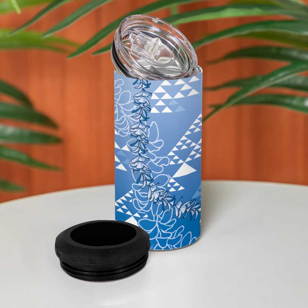 Hawaii Royal Blue Kapa 4 in 1 Can Cooler Tumbler Vintage 'Ohe Kāpala Motifs Mix Plumeria Leis LT7 - Polynesian Pride