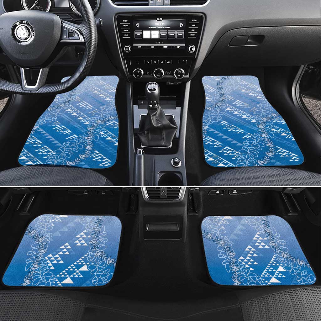 Hawaii Royal Blue Kapa Car Mats Vintage 'Ohe Kāpala Motifs Mix Plumeria Leis