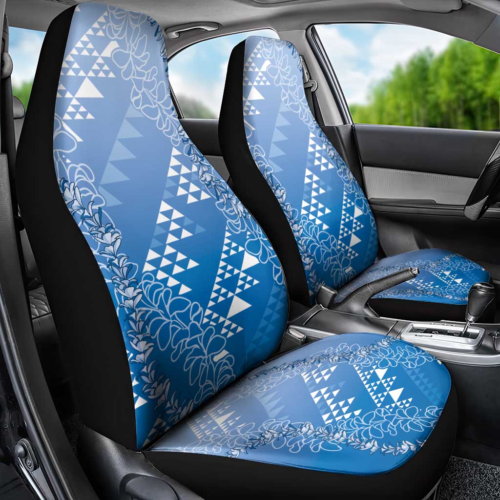 Hawaii Royal Blue Kapa Car Seat Cover Vintage 'Ohe Kāpala Motifs Mix Plumeria Leis