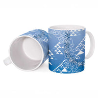 Hawaii Royal Blue Kapa Ceramic Mug Vintage 'Ohe Kāpala Motifs Mix Plumeria Leis
