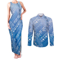 Hawaii Royal Blue Kapa Couples Matching Tank Maxi Dress and Long Sleeve Button Shirt Vintage 'Ohe Kāpala Motifs Mix Plumeria Leis LT7 Royal Blue - Polynesian Pride