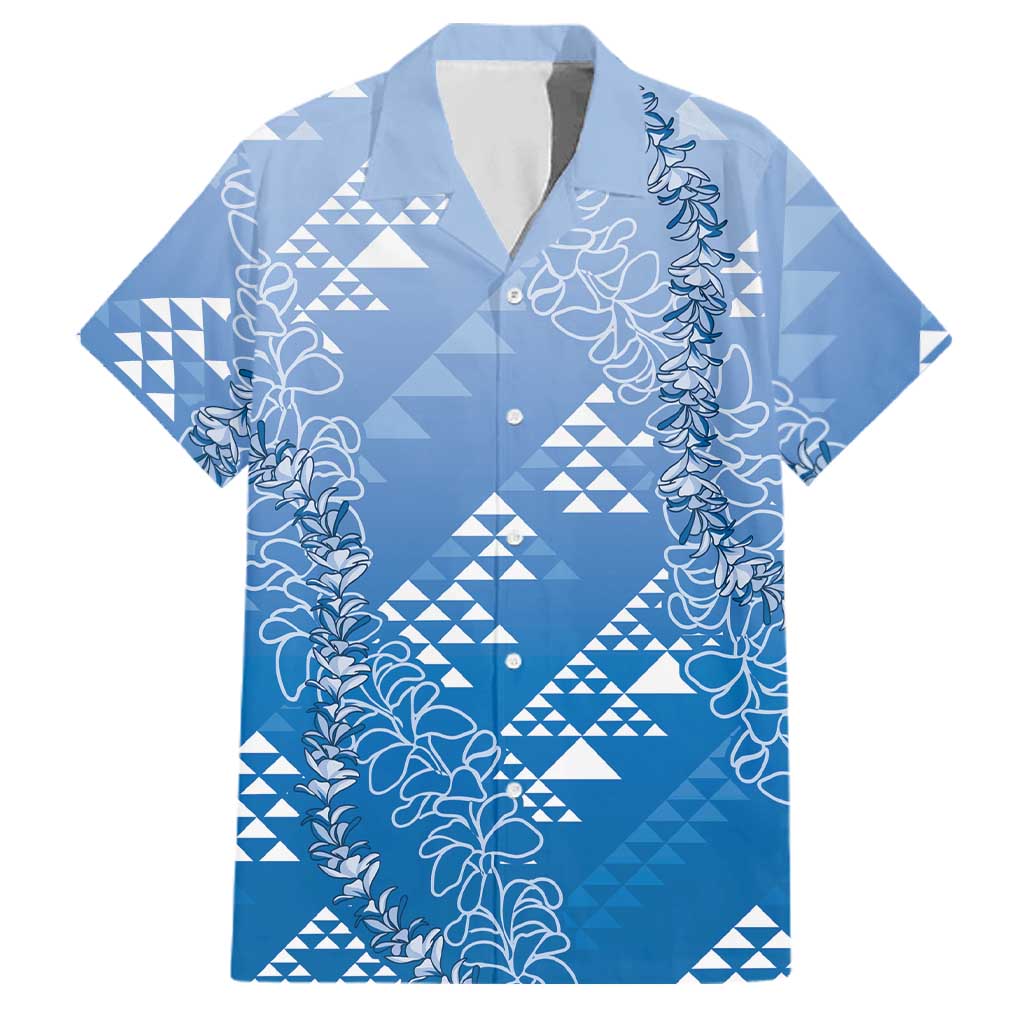 Hawaii Royal Blue Kapa Family Matching Mermaid Dress and Hawaiian Shirt Vintage 'Ohe Kāpala Motifs Mix Plumeria Leis LT7 Dad's Shirt - Short Sleeve Royal Blue - Polynesian Pride