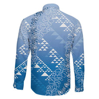 Hawaii Royal Blue Kapa Family Matching Off The Shoulder Long Sleeve Dress and Hawaiian Shirt Vintage 'Ohe Kāpala Motifs Mix Plumeria Leis LT7 - Polynesian Pride