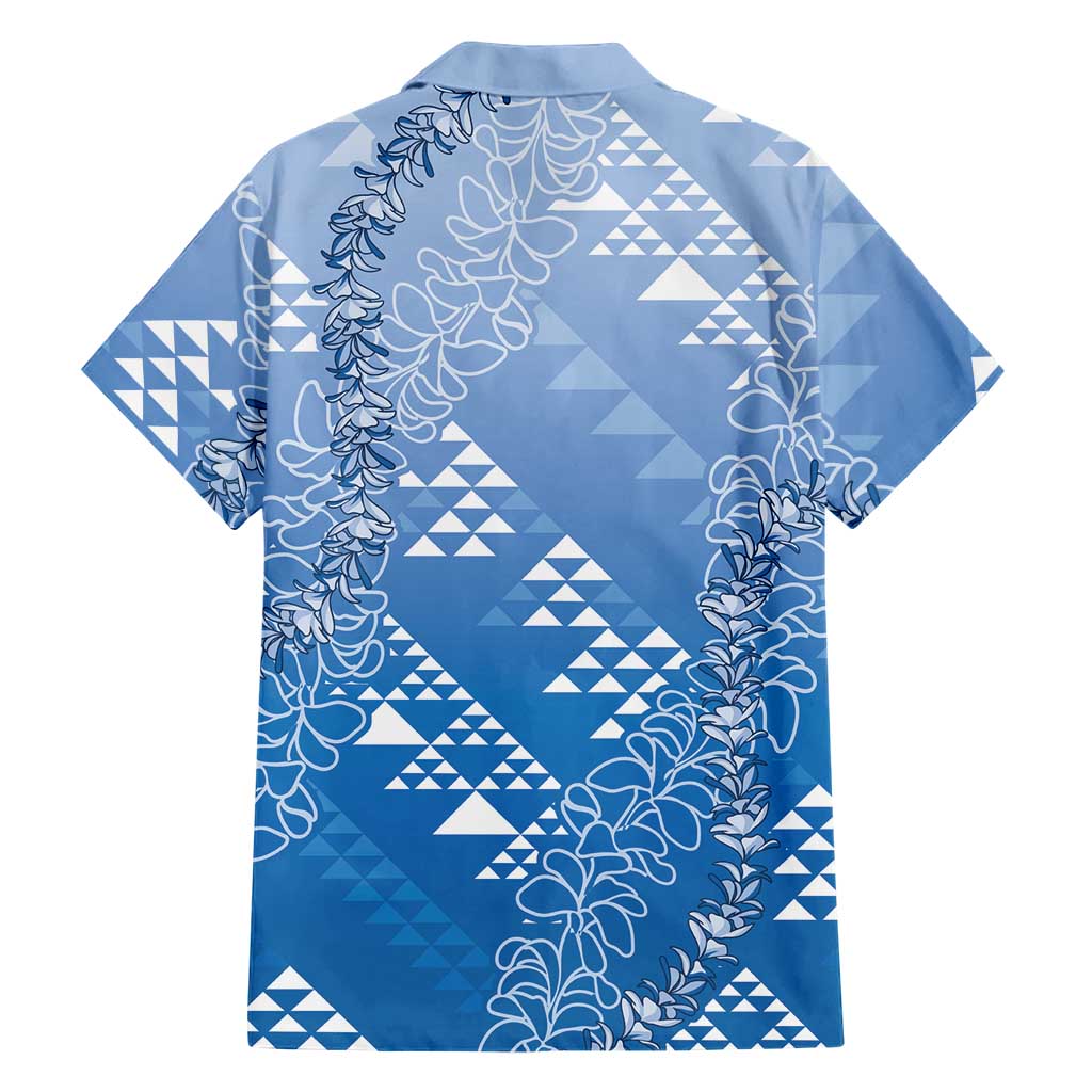 Hawaii Royal Blue Kapa Family Matching Off Shoulder Short Dress and Hawaiian Shirt Vintage 'Ohe Kāpala Motifs Mix Plumeria Leis LT7 - Polynesian Pride