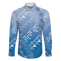 Hawaii Royal Blue Kapa Family Matching Puletasi and Hawaiian Shirt Vintage 'Ohe Kāpala Motifs Mix Plumeria Leis LT7 Dad's Shirt - Long Sleeve Royal Blue - Polynesian Pride