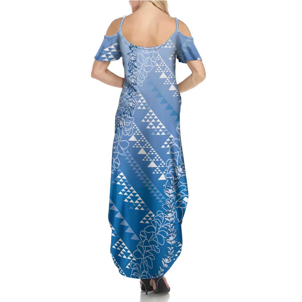 Hawaii Royal Blue Kapa Family Matching Summer Maxi Dress and Hawaiian Shirt Vintage 'Ohe Kāpala Motifs Mix Plumeria Leis LT7 - Polynesian Pride