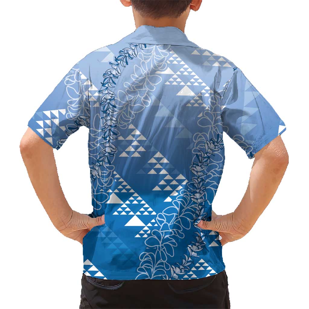 Hawaii Royal Blue Kapa Family Matching Tank Maxi Dress and Hawaiian Shirt Vintage 'Ohe Kāpala Motifs Mix Plumeria Leis LT7 - Polynesian Pride