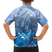 Hawaii Royal Blue Kapa Family Matching Tank Maxi Dress and Hawaiian Shirt Vintage 'Ohe Kāpala Motifs Mix Plumeria Leis LT7 - Polynesian Pride