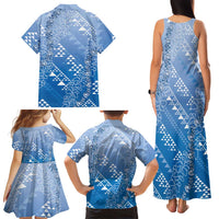Hawaii Royal Blue Kapa Family Matching Tank Maxi Dress and Hawaiian Shirt Vintage 'Ohe Kāpala Motifs Mix Plumeria Leis LT7 - Polynesian Pride