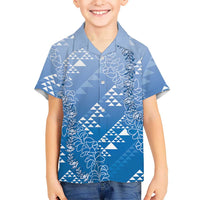 Hawaii Royal Blue Kapa Family Matching Tank Maxi Dress and Hawaiian Shirt Vintage 'Ohe Kāpala Motifs Mix Plumeria Leis LT7 Son's Shirt Royal Blue - Polynesian Pride