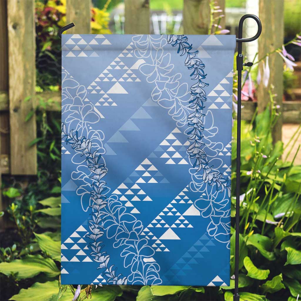Hawaii Royal Blue Kapa Garden Flag Vintage 'Ohe Kāpala Motifs Mix Plumeria Leis