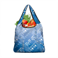 Hawaii Royal Blue Kapa Grocery Bag Vintage 'Ohe Kāpala Motifs Mix Plumeria Leis