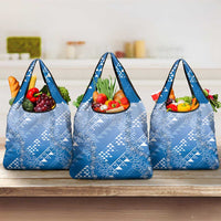 Hawaii Royal Blue Kapa Grocery Bag Vintage 'Ohe Kāpala Motifs Mix Plumeria Leis