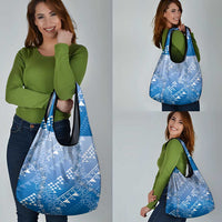Hawaii Royal Blue Kapa Grocery Bag Vintage 'Ohe Kāpala Motifs Mix Plumeria Leis