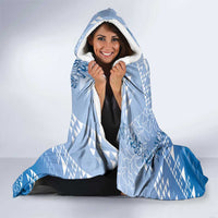 Hawaii Royal Blue Kapa Hooded Blanket Vintage 'Ohe Kāpala Motifs Mix Plumeria Leis