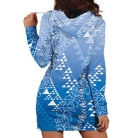 Hawaii Royal Blue Kapa Hoodie Dress Vintage 'Ohe Kāpala Motifs Mix Plumeria Leis LT7 - Polynesian Pride
