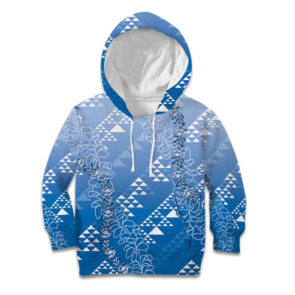 Hawaii Royal Blue Kapa Kid Hoodie Vintage 'Ohe Kāpala Motifs Mix Plumeria Leis