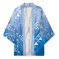 Hawaii Royal Blue Kapa Kimono Vintage 'Ohe Kāpala Motifs Mix Plumeria Leis