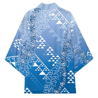 Hawaii Royal Blue Kapa Kimono Vintage 'Ohe Kāpala Motifs Mix Plumeria Leis
