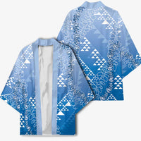 Hawaii Royal Blue Kapa Kimono Vintage 'Ohe Kāpala Motifs Mix Plumeria Leis