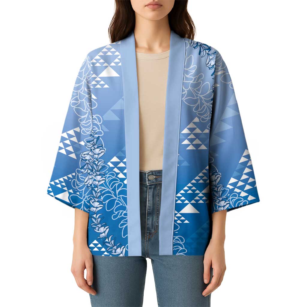 Hawaii Royal Blue Kapa Kimono Vintage 'Ohe Kāpala Motifs Mix Plumeria Leis