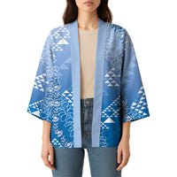 Hawaii Royal Blue Kapa Kimono Vintage 'Ohe Kāpala Motifs Mix Plumeria Leis
