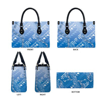 Hawaii Royal Blue Kapa Leather Bag Vintage 'Ohe Kāpala Motifs Mix Plumeria Leis