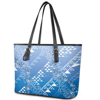 Hawaii Royal Blue Kapa Leather Tote Bag Vintage 'Ohe Kāpala Motifs Mix Plumeria Leis